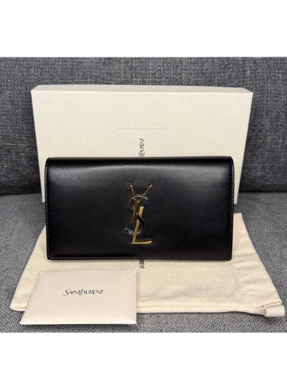 Saint Laurent Kate tri metal long wallet clutch lambskin leather
